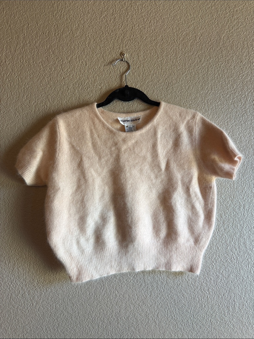 Andrea Jovine Vintage Pale Pink Angora Short Sleeve Sweater
